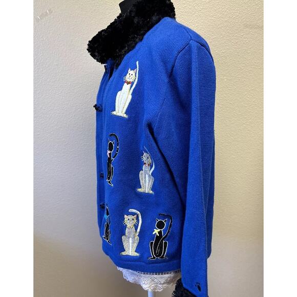 Berek Cardigan Sweater Large Embroidered Cats Beaded Paw Buttons Artsy Unique - Picture 2 of 12